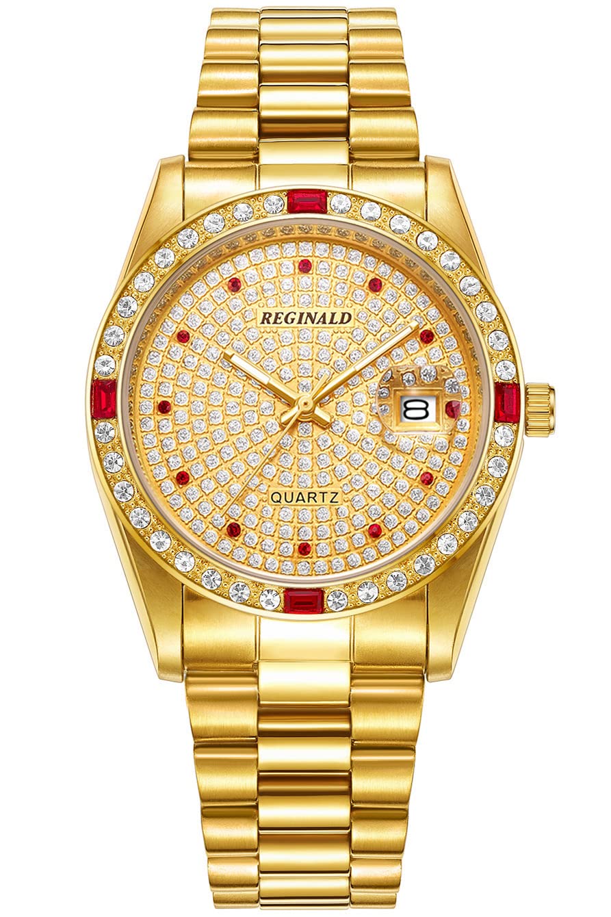 ReginaldUnisex Watch Hands Sapphire Full Gold Stainless Steel Quartz Dial Watches