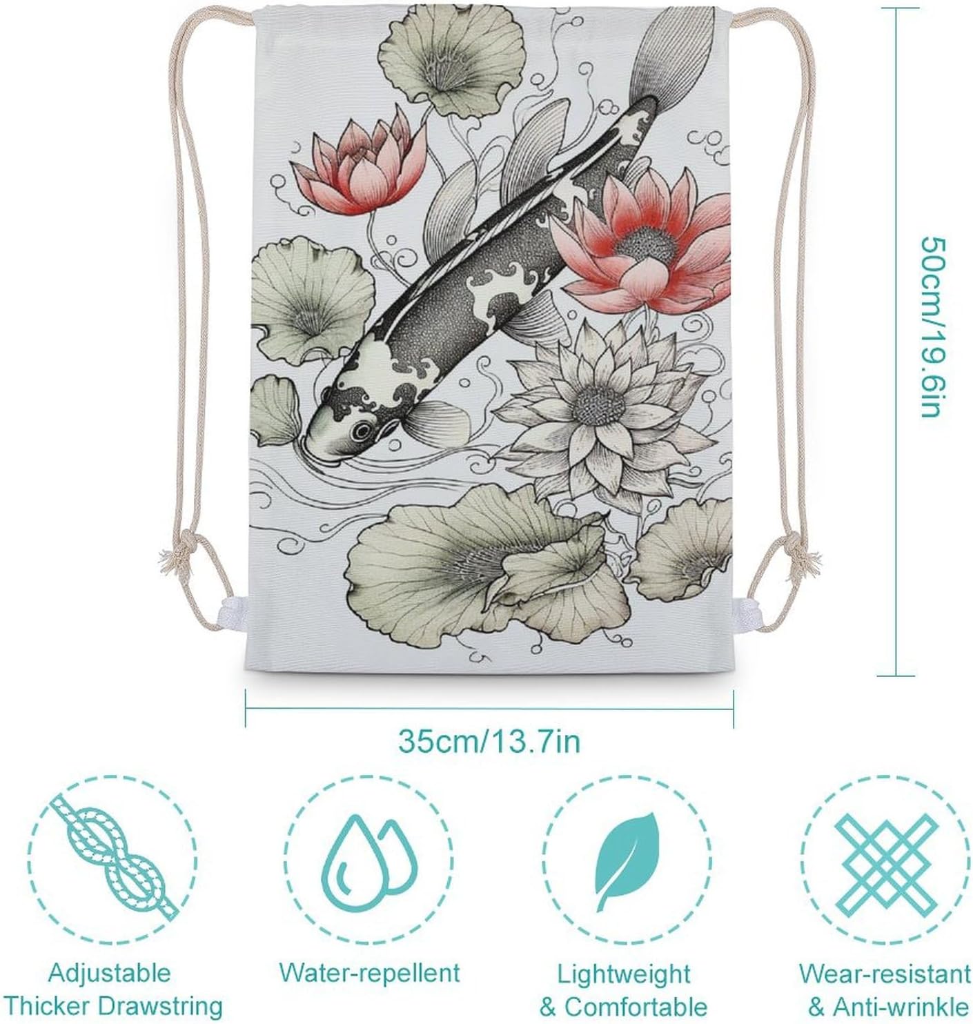 Drawstring Backpack Flower Printed Sport Gym Drawstring Bag Lightweight Cinch Sacks Backpack Drawstring Bags for Yoga Sport Gym Beach Travel Backpacks