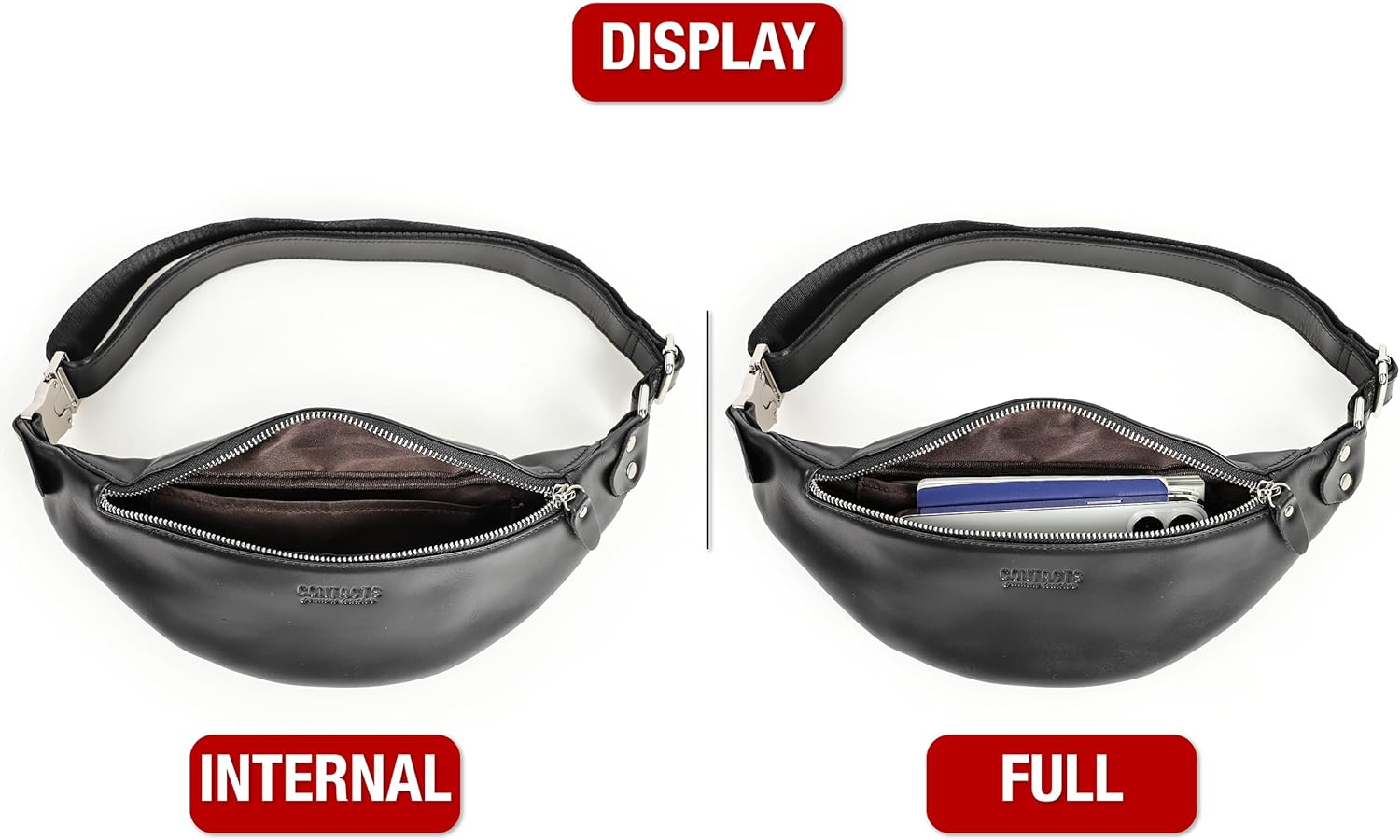 Top Grain Genuine Leather Slim Waist Pack for Man & Woman, Minimalist Vintage Design, Handmade with Detachable Hardware, Slim Fanny Pack Small Crossbody Belt Bag for Traveling or Riding, Glossy Black - Image 6