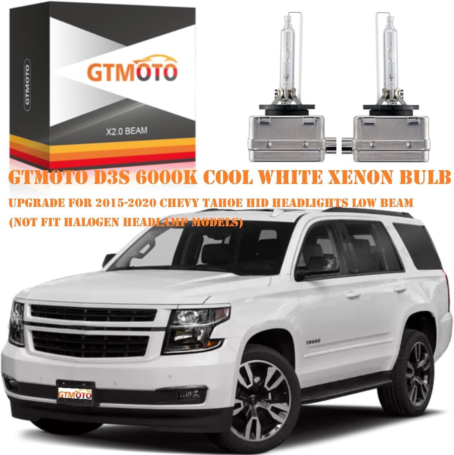 for 2015 2016 2017 2018 2019 2020 Chevy Tahoe Suburban HID Headlights Low Beam with D3S Xenon Bulb Only, 13587843 Premier LTZ Headlamp 35W Dipped Light, 6000K Bright White D3SC1 Lamp, 2 Pack