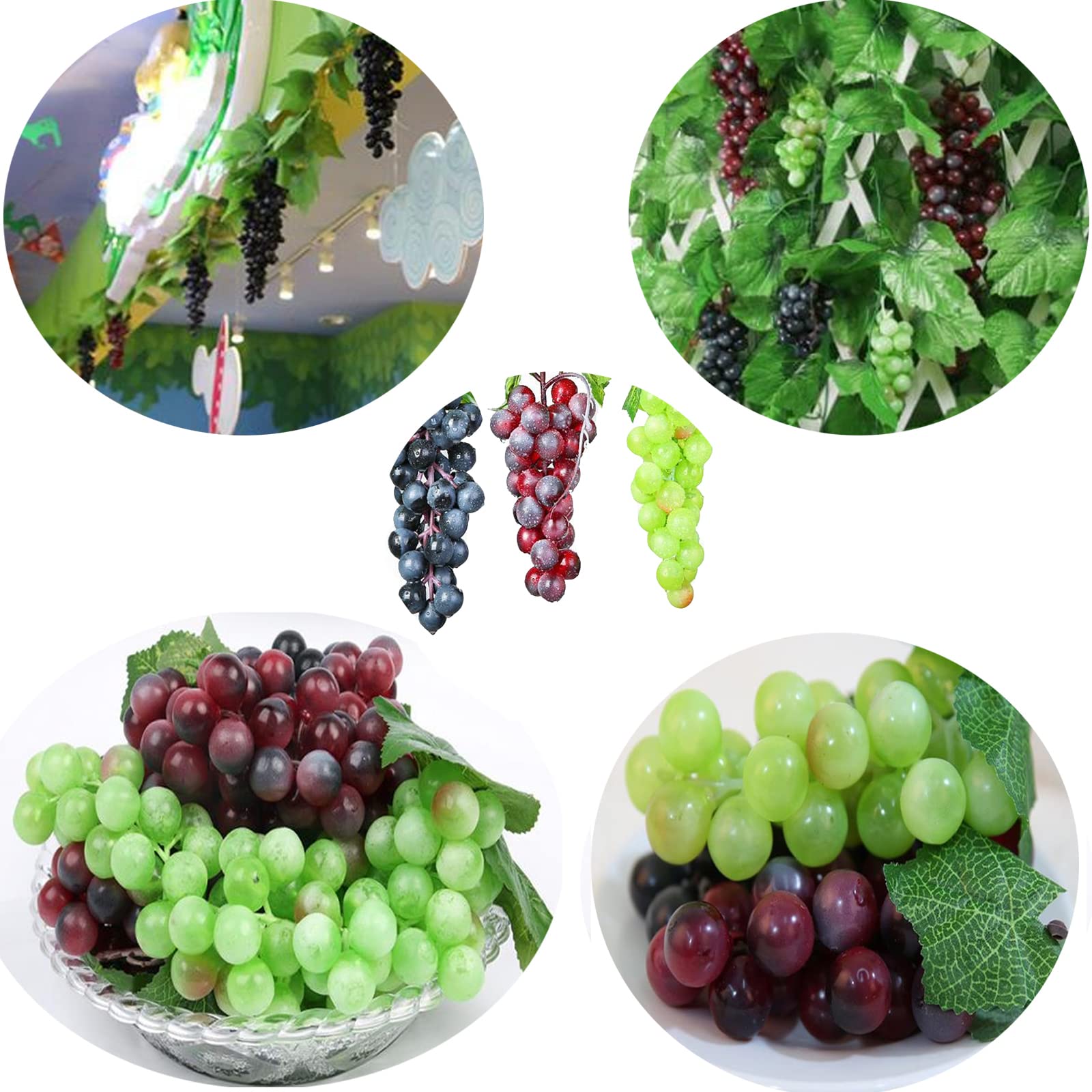 7 Grappoli di Uva Artificiale Simulazione, Realistica Decorazione da Appendere, Uva Plastica Decorazione Artificiale, per Frutta Prop, Frutta Decorativa