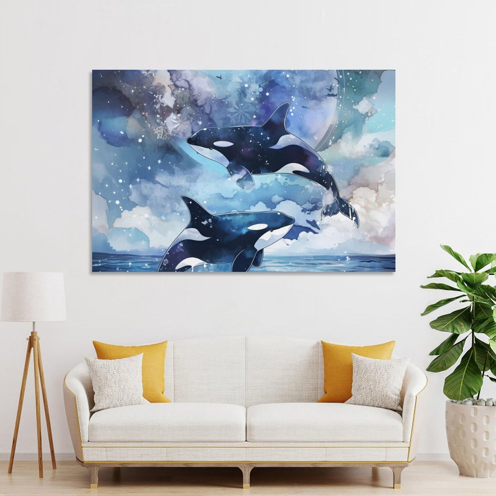 水生生物のモノクロアート作品 額50✖️60cm Amazon.co.jp: シャチ水彩画抽象的な動物の海洋生物ポスター (1) 印刷