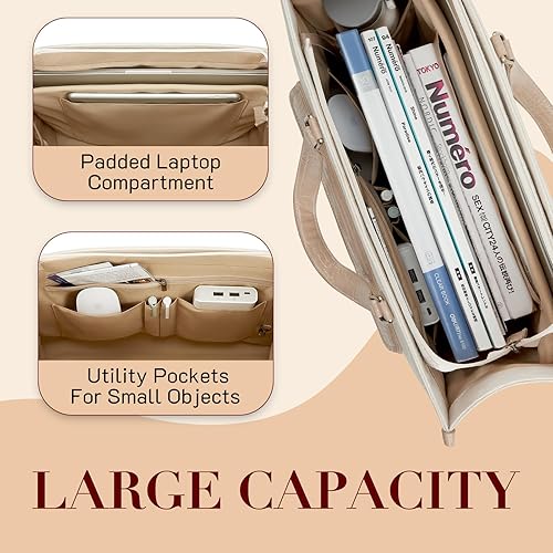 Miniatura 3 de Missnine Bolsa de lona para laptop para mujer, 15.6 pulgadas, bolsas de trabajo casuales con bolso de mano, bolsa de hombro para computadora, juego