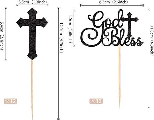 Miniatura 2 de Rsstarxi Paquete de 24 adornos para cupcakes de cruz que Dios bendiga y bautizo, para decoración de pasteles cristianos de primera comunión,