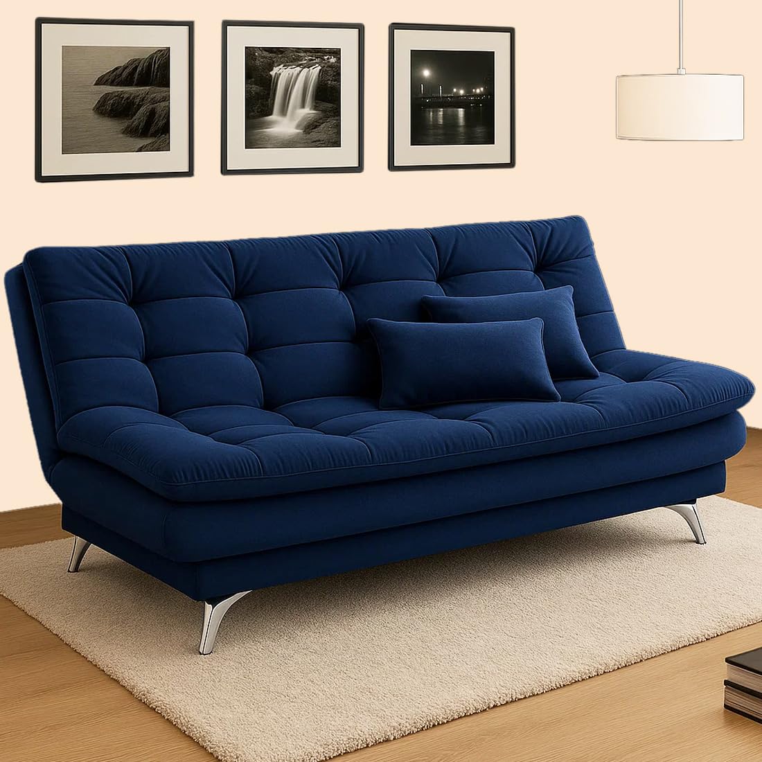 Sleepify Agel 3 Seater Fabric Sofa Cum Bed Set with 2 Cushions, Best Fit for Indian Homes, Living Rooms, Offices with (Dark Blue)-image-19