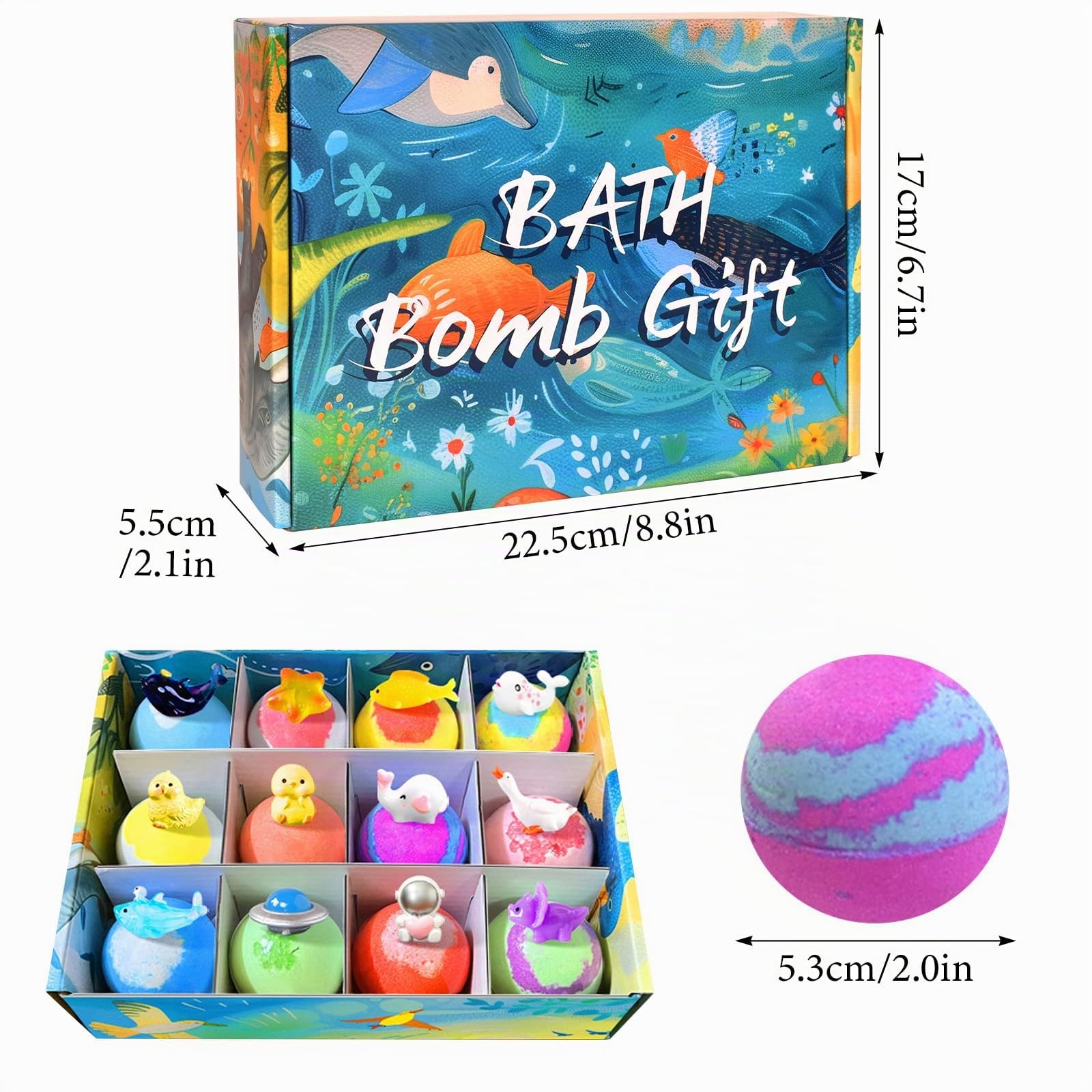 Bombe da Bagno Naturali per Bambini, 12x60g Bombe da Bagno Set Regalo, Bombe di Bolle di Bagno con Sorpresa(Mare, Terra e Spazio), Bombe da Doccia Regali di Compleanno Party per Ragazzi e Ragazze