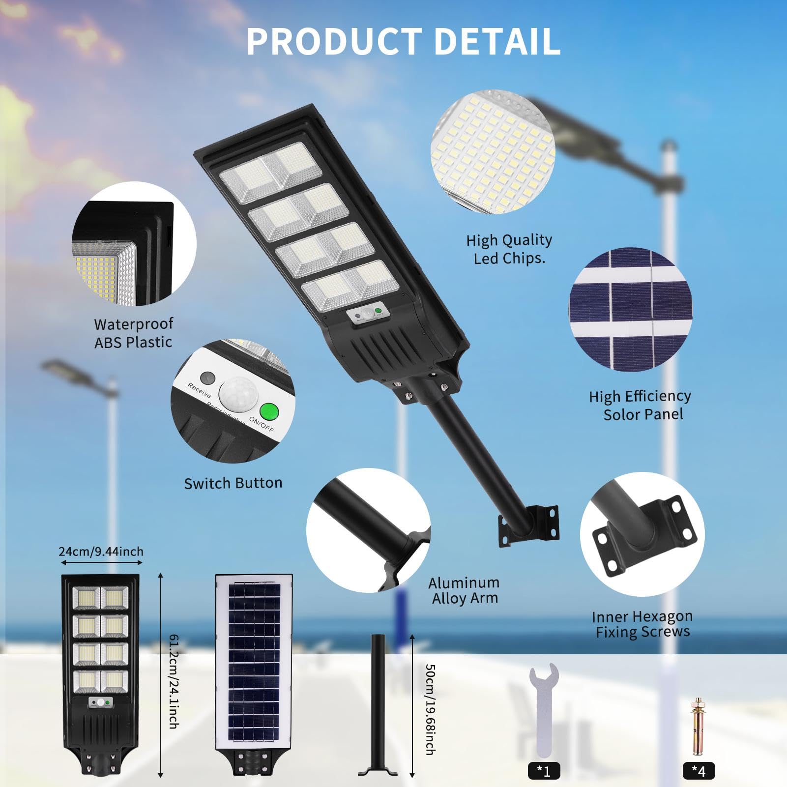 papasbox 2 Stück 400W LED Solar Straßenlaterne mit Fernbedienung | Solarbetriebene 6500K Straßenlampe Wandleuchte mit Bewegungsmelder Sensor | Außen Wegeleuchte im Freien Straßenleuchte, ZB9900802