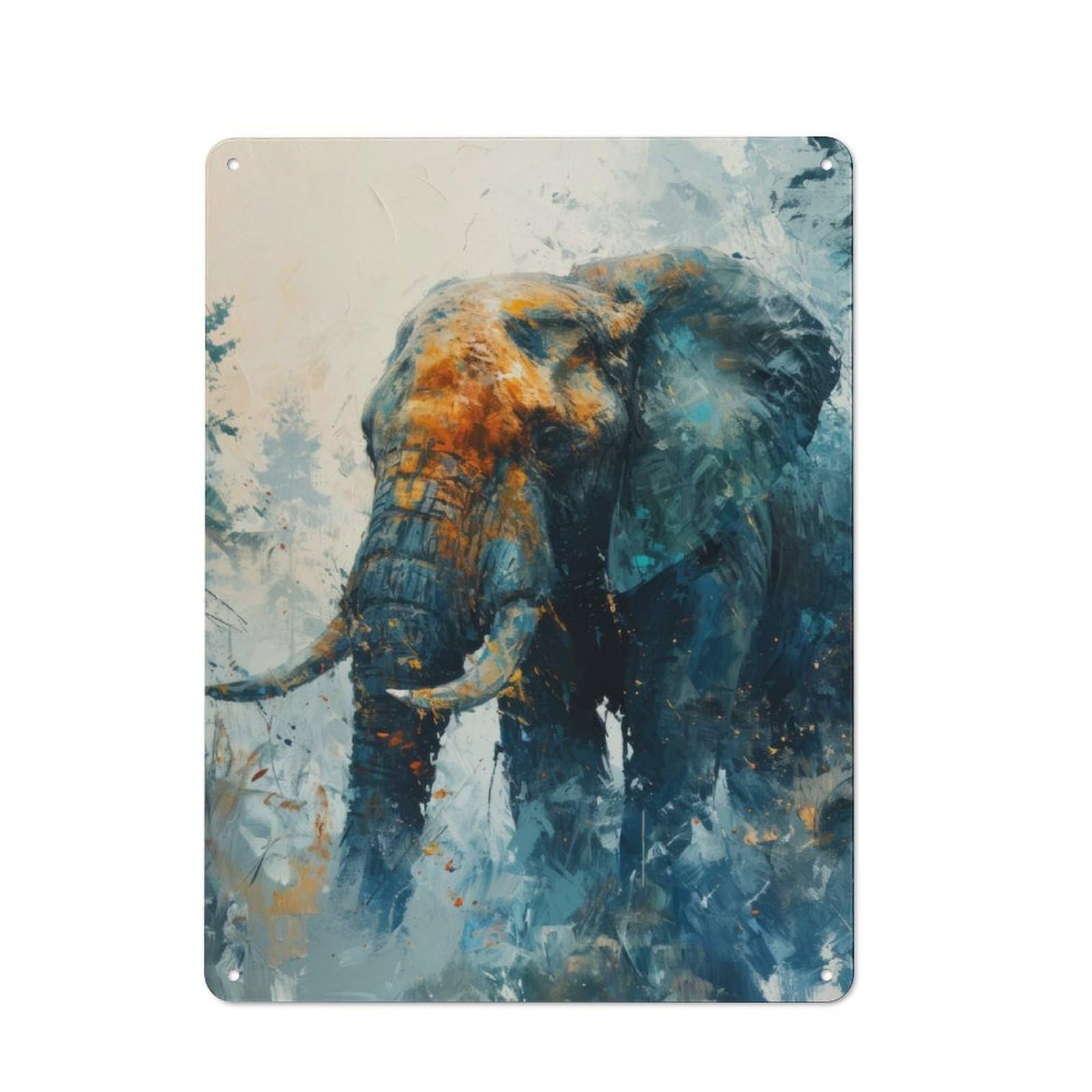 Junmoney Elephant In Blue Forest Retro Tin Sign 40X30cm For Dining Room Or Kitchen, Suited To Kitchen Wall Decor Lovers
