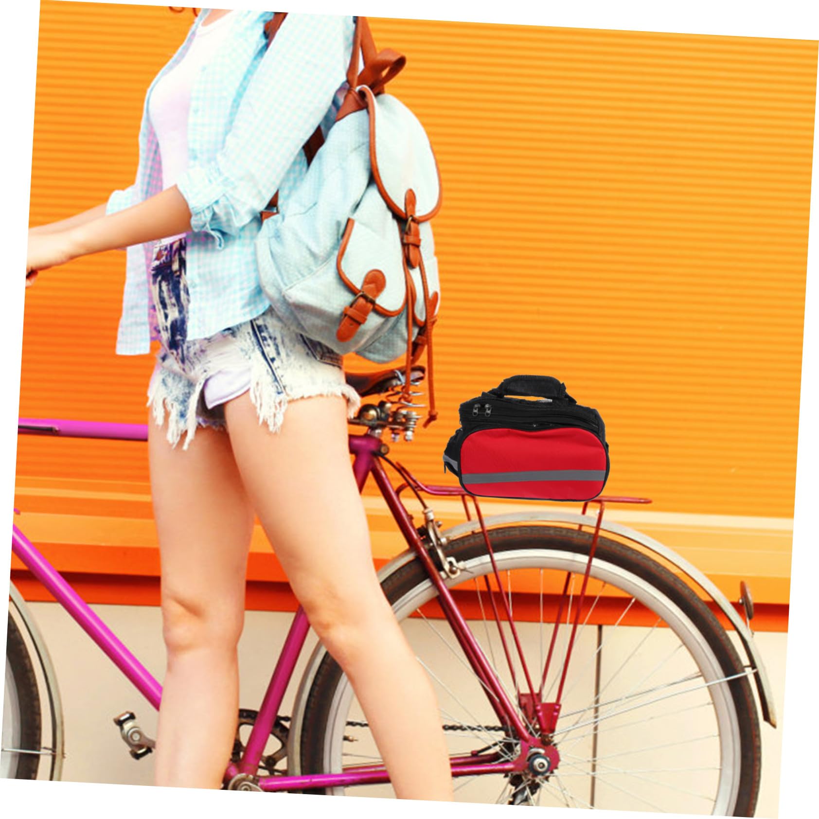 BESTonZON Borsa per Portapacchi Bicicletta Posteriore Grande Capacità | Tessuto Oxford Rosso, Striscia Riflettente, Funzione Multifunzione, Adatta alla Bici