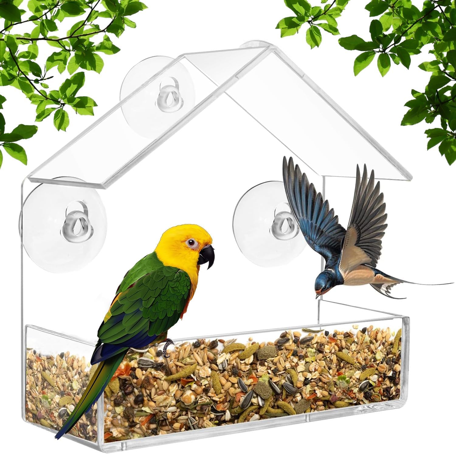 Window Bird Feeder Clear Acrylic Bird Feeder Box with Strong Suction Cups | Easy to Install & Clean | Ideal for Bird Watching & Attracting Wild Birds to Your Garden