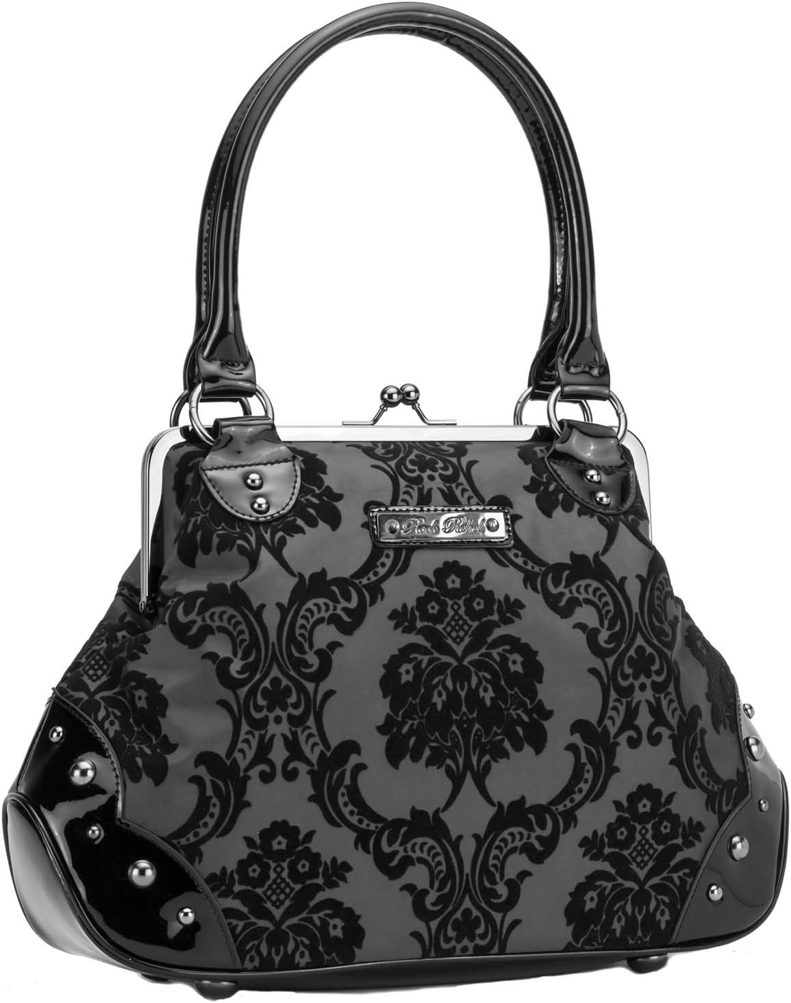 Rock RebelMistress Black on Black Victorian Damask Retro Kisslock Purse