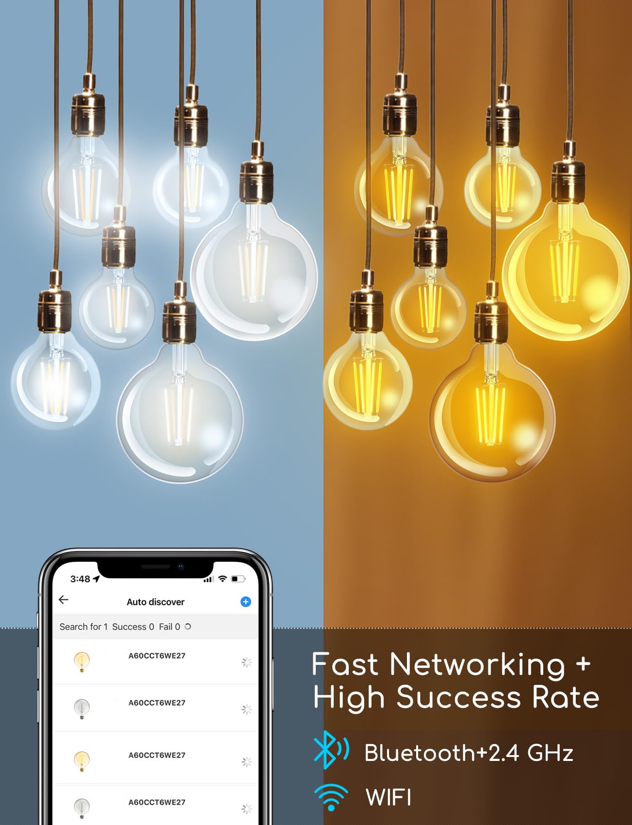 Aigostar Lampadina Vintage Smart, E27 LED 6W Transparente Lampadine Filamento a Globo G95, 850 LM Bianco Caldo Dimmerabile 2700K - 6500K, Compatibile con Alexa e Google Home, 2.4GHz WiFi, 3 Unità