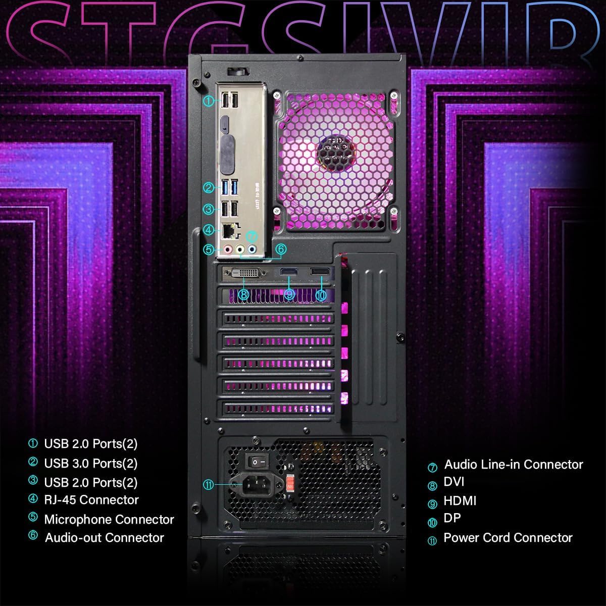 STGAubron Gaming PC Computer Desktop, Intel Core i7 8th Gen up to 4.1GHz, GeForce RTX 3050 6G, 16G DDR4, 1T SSD, WiFi 6, BT 5.2, RGB Fan x6, Windows 11 Home