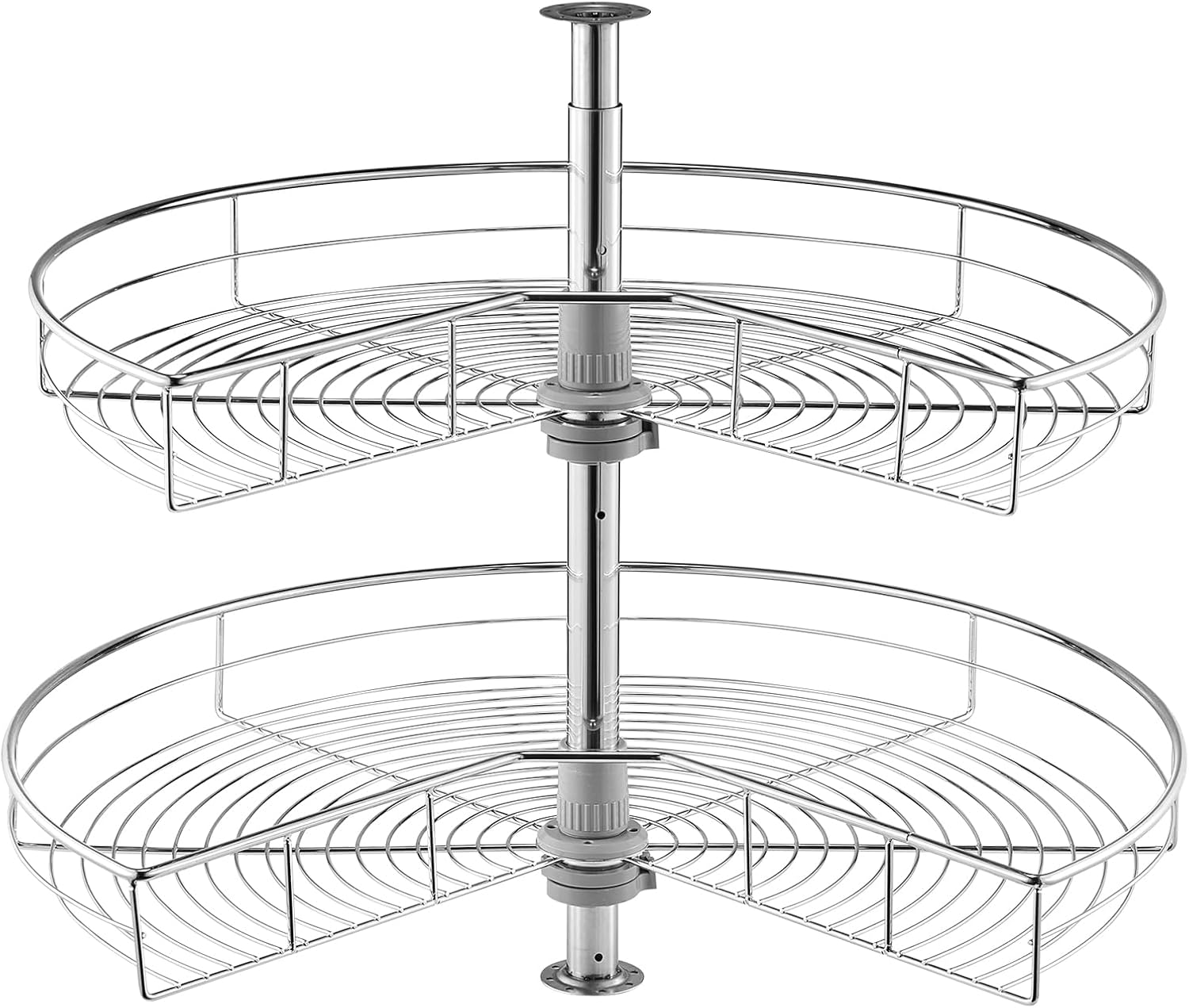 VEVOR 28" Kidney Shaped Chrome Corner Organizer, 360° Rotatble Kitchen Base Cabinet Blind Corner, 2 Tier Height Adjustable Storage Rack, Carbon Steel Lazy Susan Replacement Shelf for Cabinet Corner