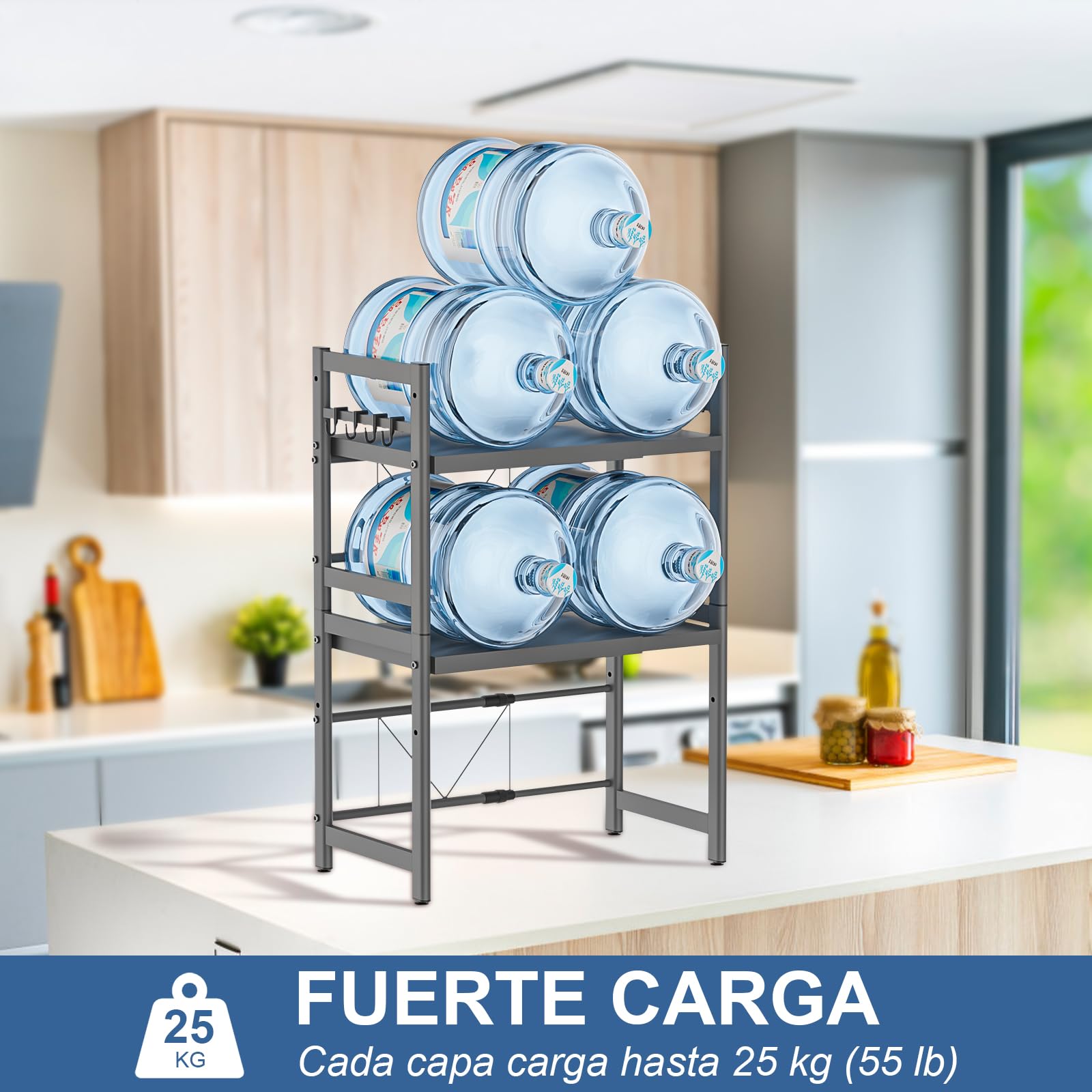 Soporte para Microondas y Horno Cocina 3 Niveles, Estanteria para Microondas Encimera con 8 Ganchos, Mueble Extensible Microondas Cocina