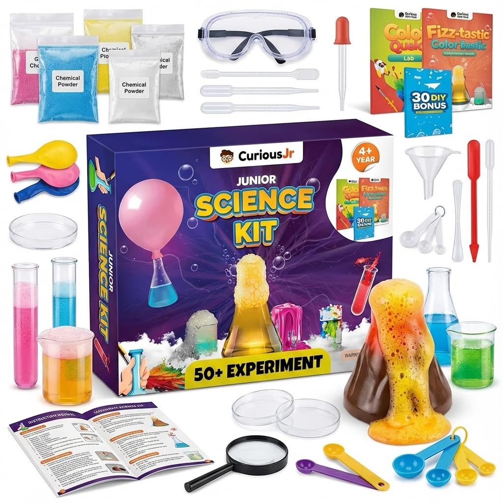Junior Science Kit for Kids Age 4-14 | 50+ Stem Science Experiments | Educational Toy for Boys and Girls | Birthday Gift for Smart Kids- Curious Junior