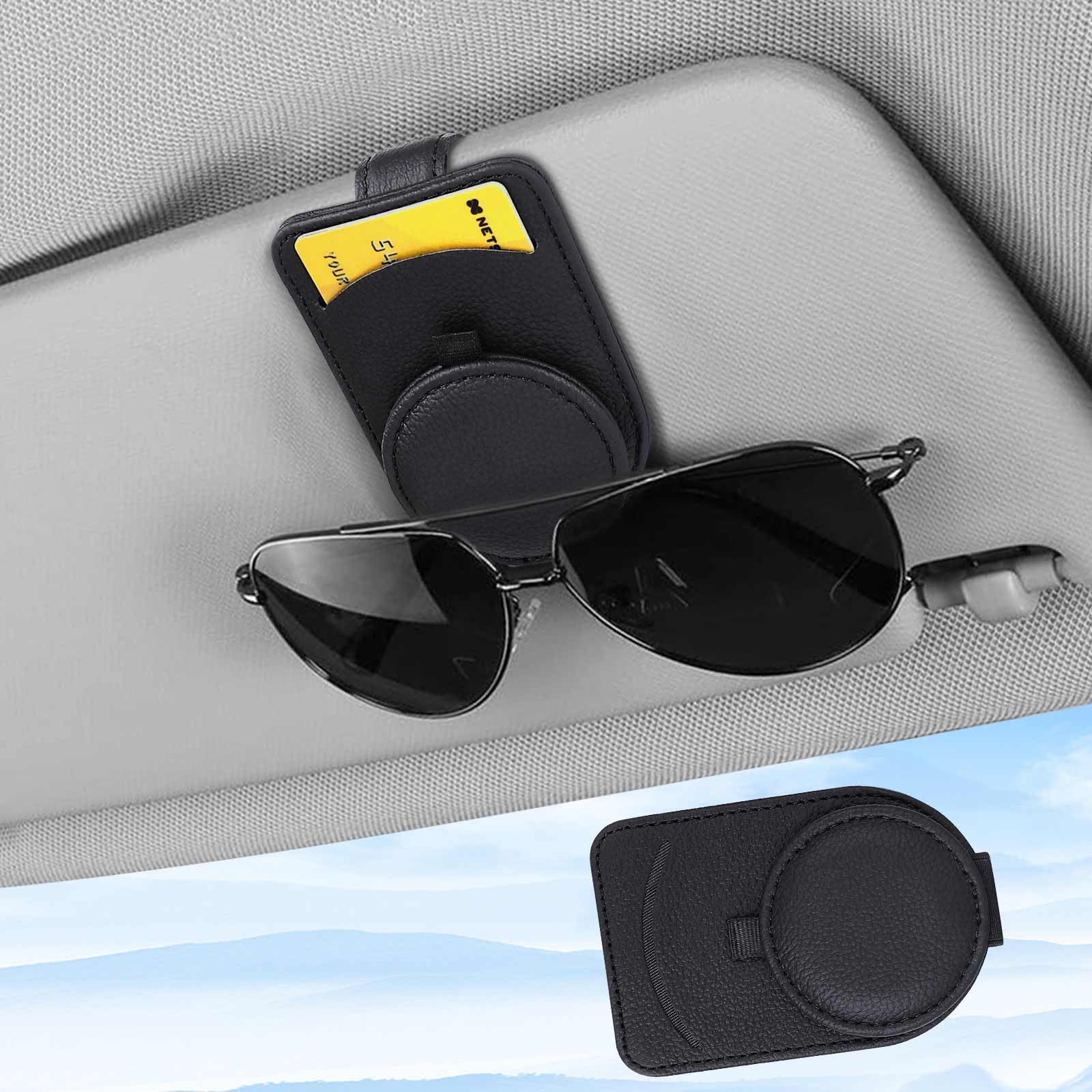 upbeat Soporte Gafas Coche, Fuerte Magnético Porta Gafas para Coche, Cuero Multifuncional Accesorios Coche, Soporte Via T Coche, Accesorios Coche Interior Sunglasses Holder
