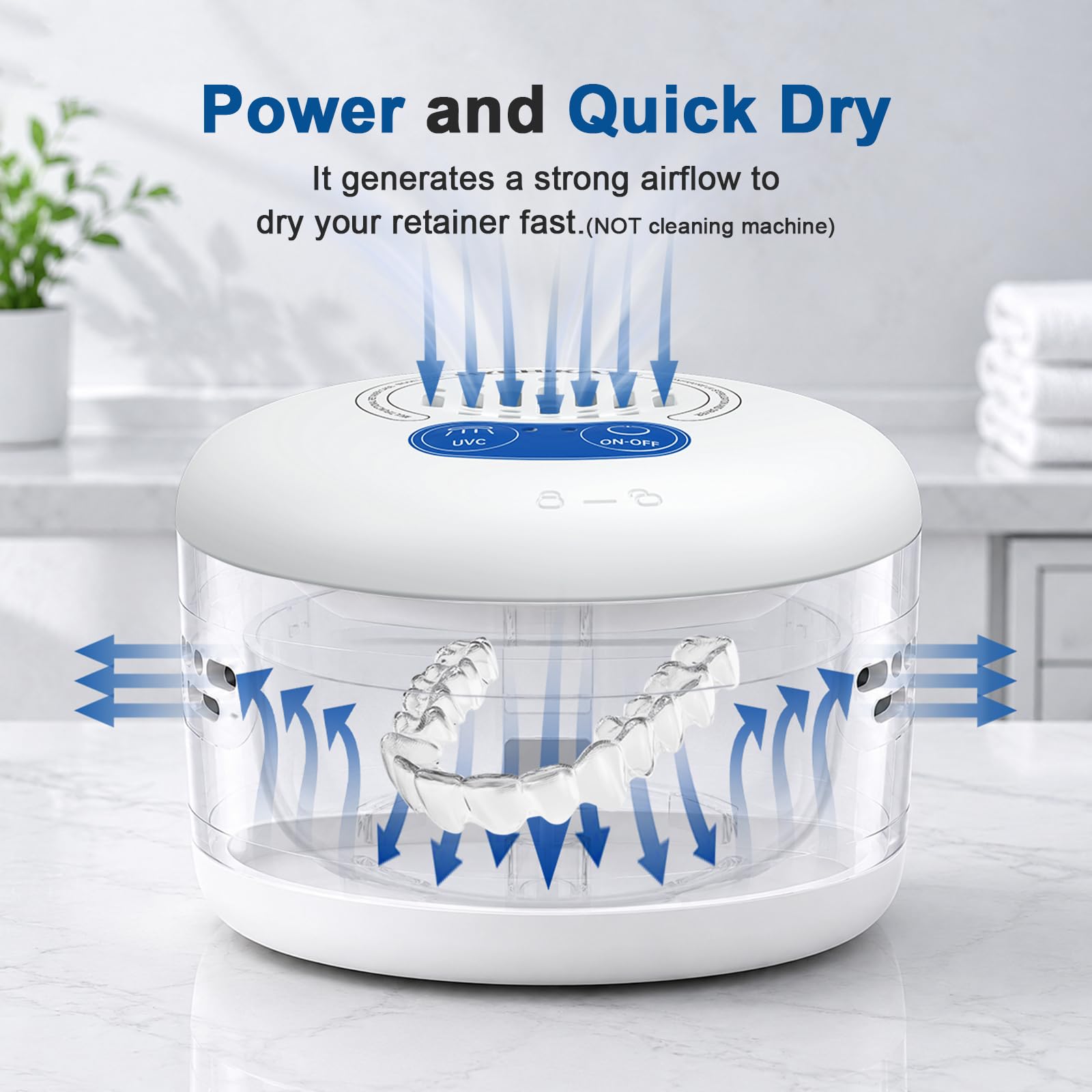 Estuche UV para Prótesis Dentales con Secado por Aire Forzado y Esterilización UV. Ideal para Retenedores, Dentaduras Postizas y Prótesis Dentales,(NO es una máquina de limpieza),Blancas