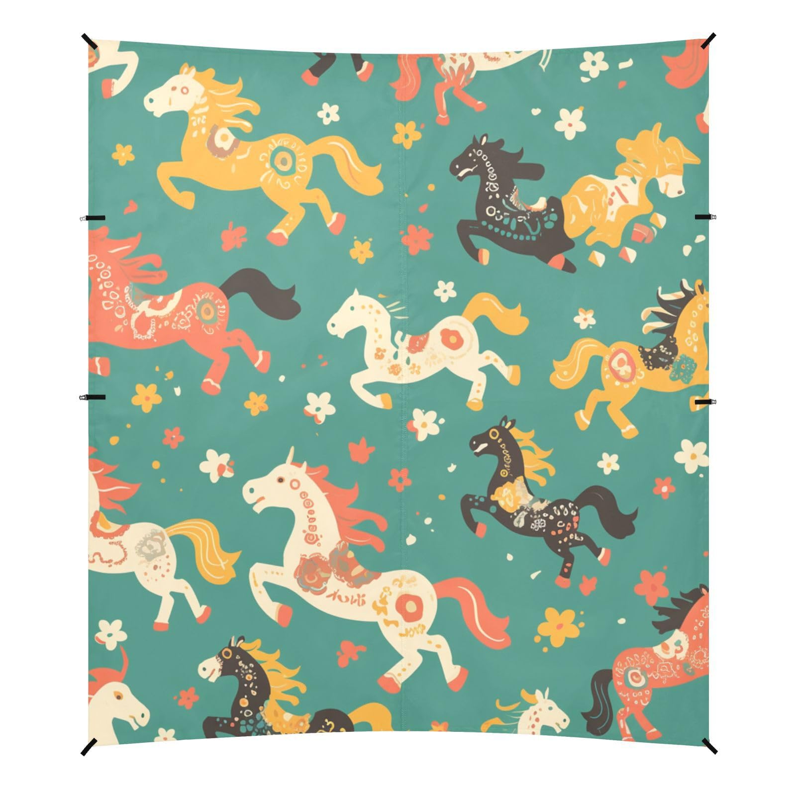 Seamless Pattern Horse Flat Style Beach Tent UPF50 Lightweight Large Sun Shade with Sand Shovel for Backyard, Grassland, Park