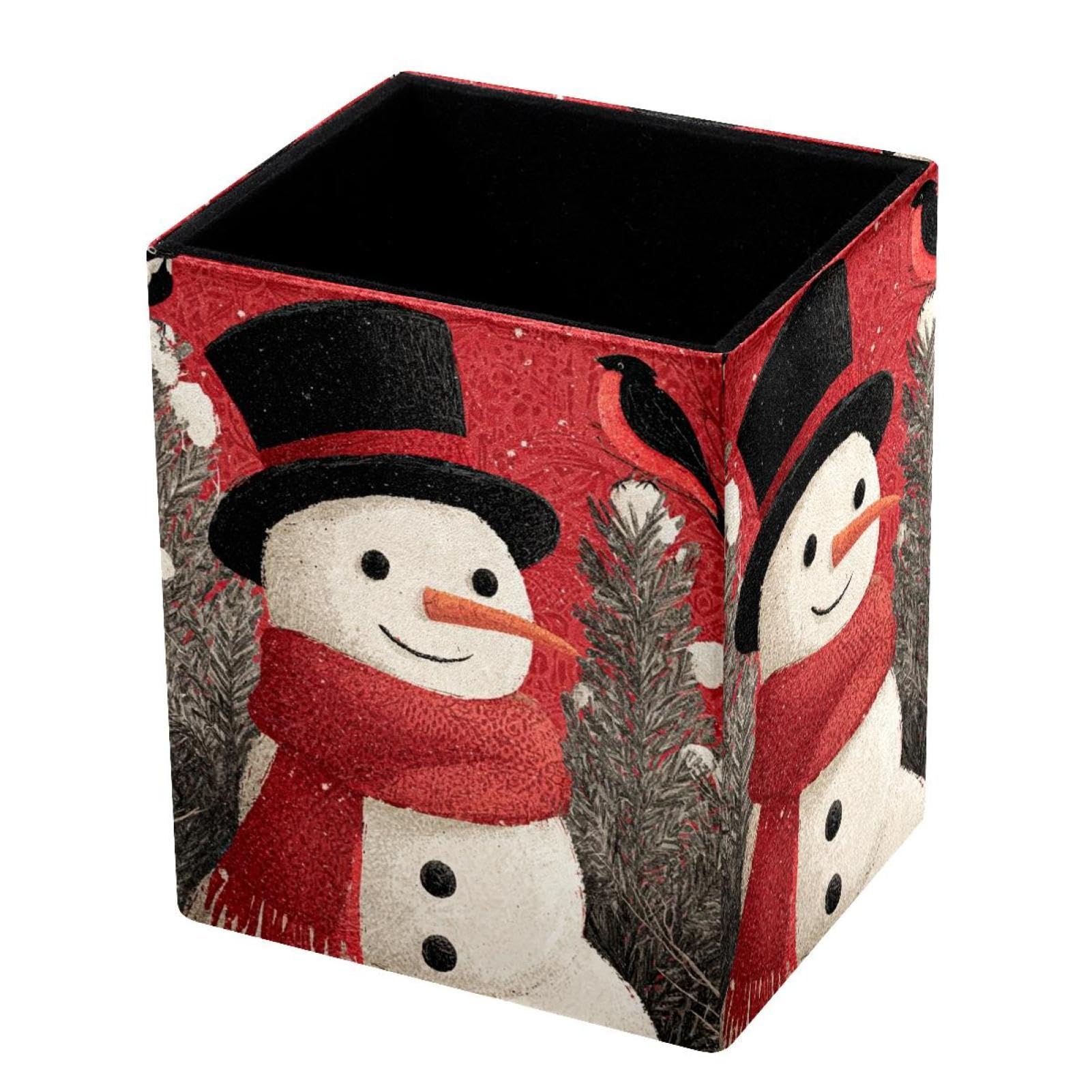 VAPOKF Pencil Holders for Desk, Christmas Snowman Printed Pen Holders Pen Pot Makeup Brushes Storage Desktop Stationery Supplies Organiser for Home Office