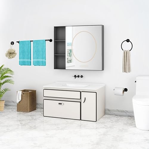 Miniatura 7 de XEENEW Juego de accesorios de baño de 7 piezas, juego de toallero negro mate de 24 pulgadas, juego de accesorios de baño de acero inoxidable 304