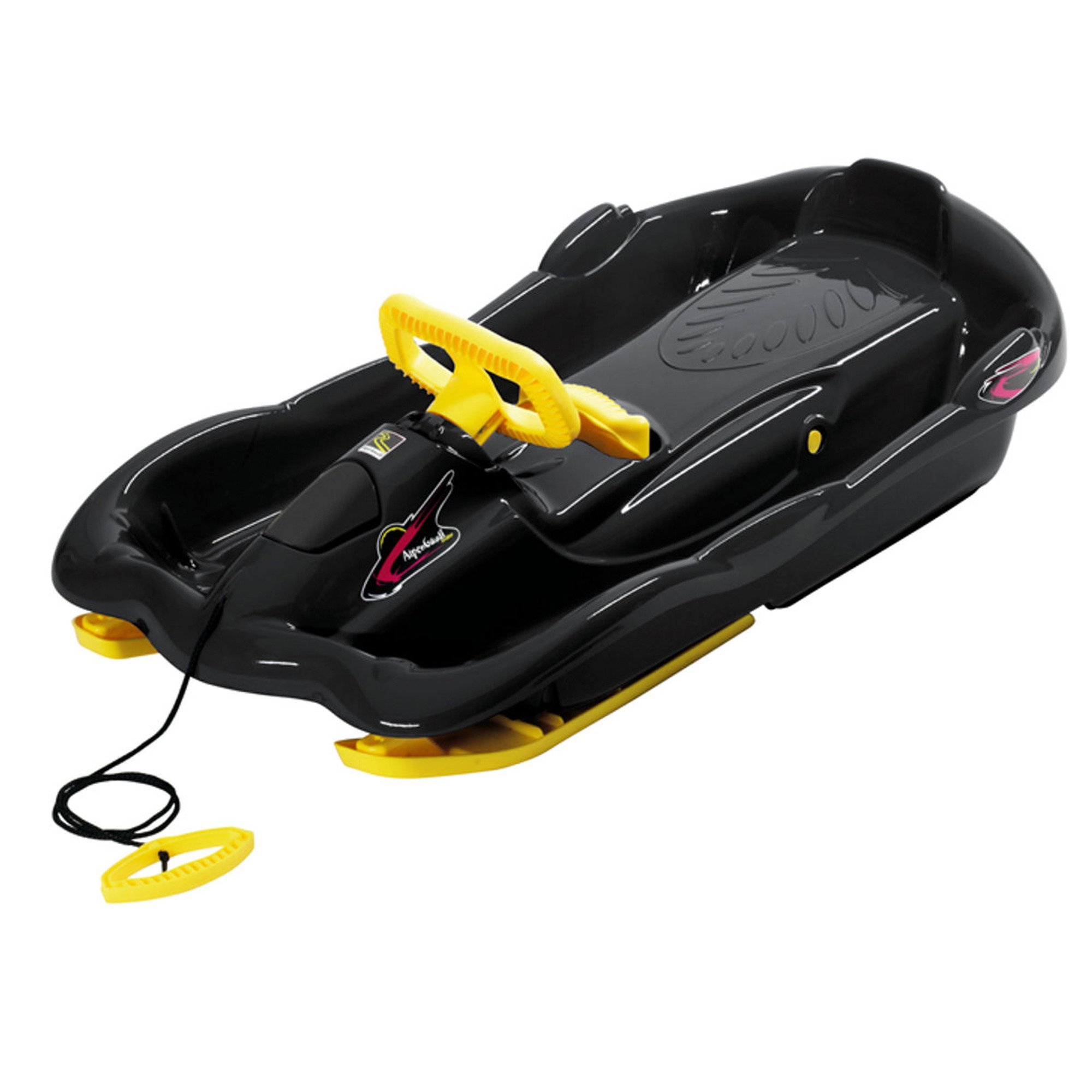 Alpengaudi AlpenSpace, Lenkrad, Lenkschlitten, Schwarz mit gelben Applikationen, Universelle Passform, Go-Kart kompatibel
