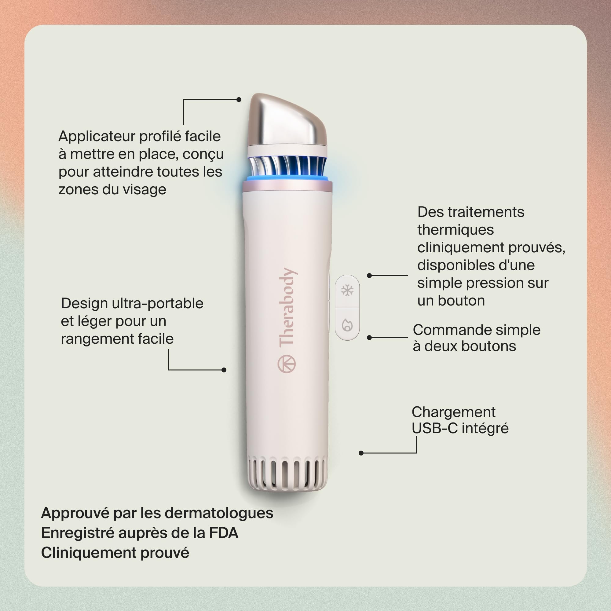 TheraFace Depuffing Wand de Therabody – Soin du visage avec thérapies chaud etfroid pour réduire les poches et raviver l’éclat de la peau - Blanc