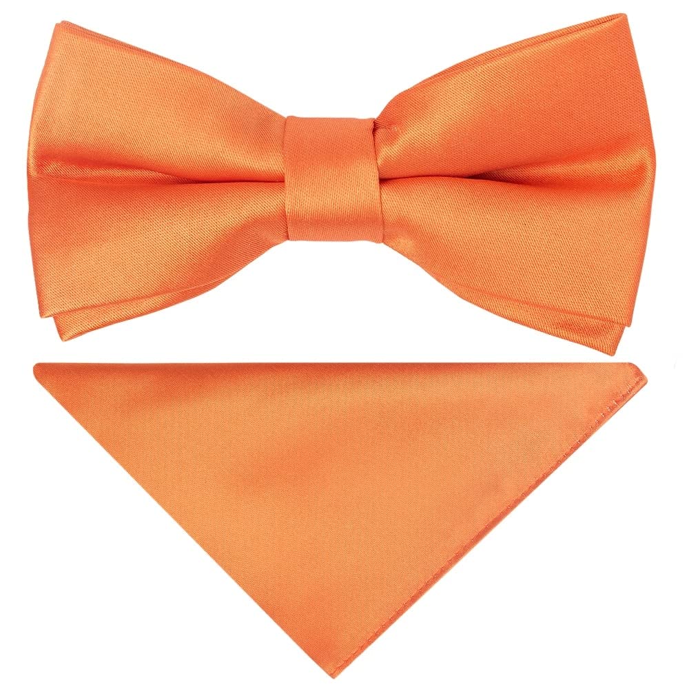 Ties R Us Boys Orange Pre Tied Burnt Satin Bow Tie And Pocket Square Set Age 4-7