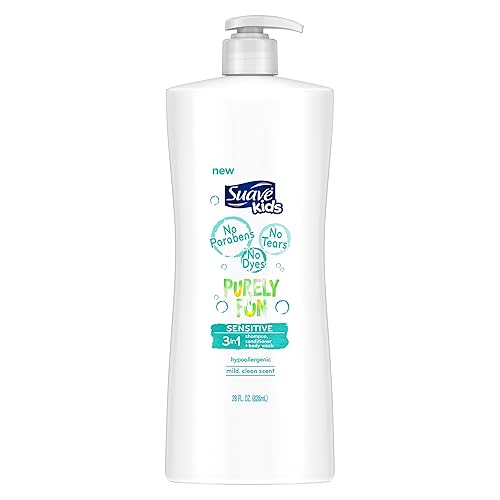Suave Champú acondicionador 3 en 1 para niños, gel de baño, Purely Fun Sensitive, 28 onzas