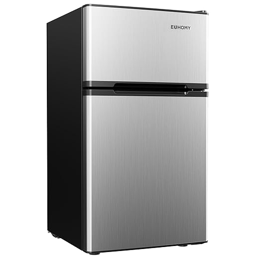 EUHOMY Mini Fridge with Freezer, 3.2 Cu.Ft Mini Refrigerator fridge, 2 door For Bedroom/Dorm/Office/Apartment - Food Storage or Cooling drinks, Silver