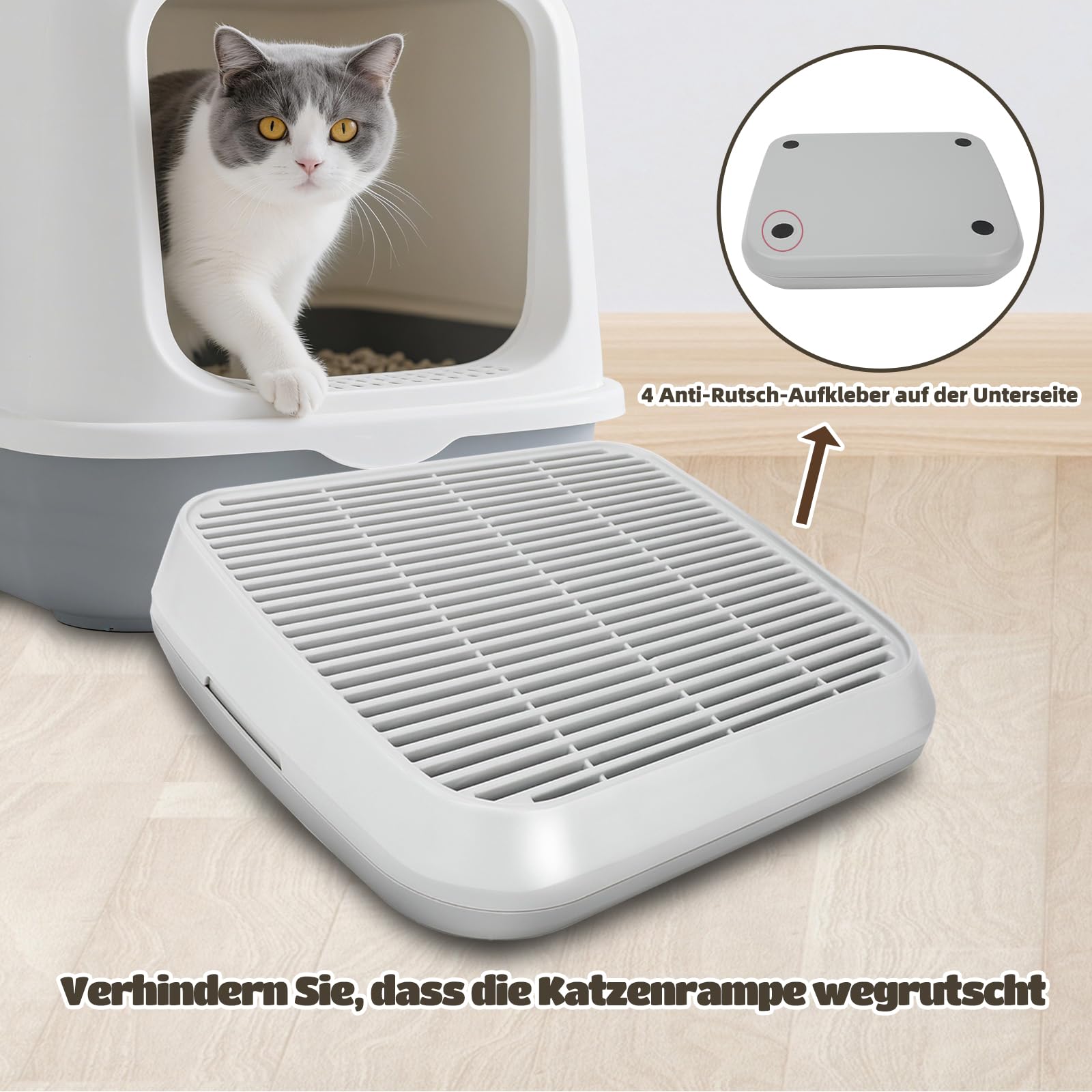 Katzenrampe für Katzentoilette, Katzen-Trittleiter mit Filterfunktion, doppellagige, waschbare und leicht zu reinigende Katzentoilettenmatte, geeignet für kleine und ältere Katzen (grau)
