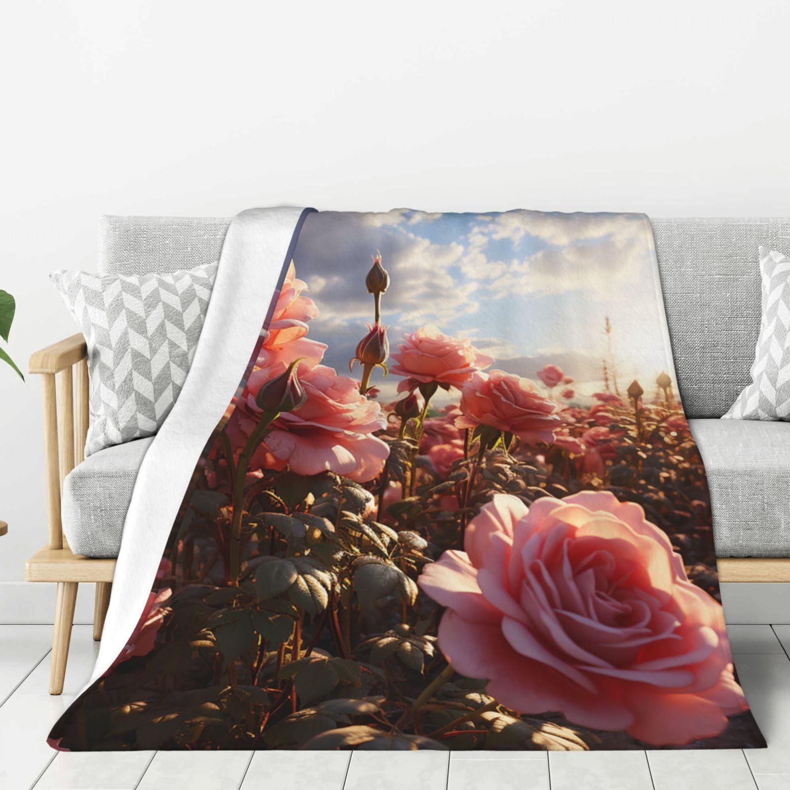 Rose Field Throw Blanket Plush Flannel Fleece Blanket, Soft Lightweight Cozy Blankets 50"X40" for Bed Couch Sofa Travel