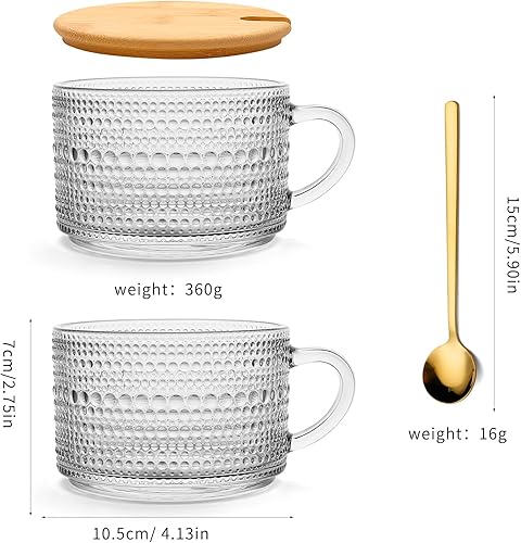 Miniatura 2 de Today's Present Juego de 4 tazas de café de vidrio vintage, recipientes de avena con tapas y cucharas de bambú, tazas de vidrio transparente en