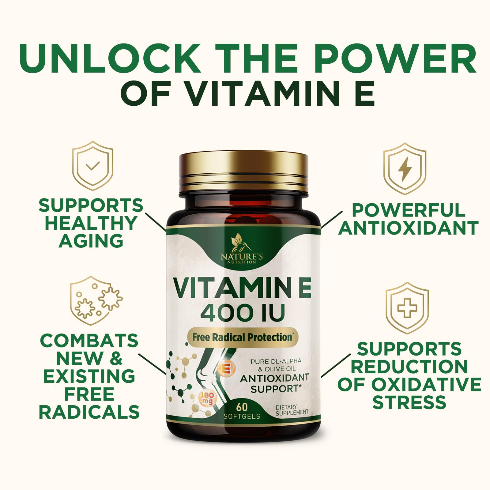 Vitamin E 180mg Per Serving - E Vitamins DL-Alpha, Antioxidant-Rich Dietary Supplement for Skin, Heart, and Immune Support, USA Bottled, Easily Absorbed, Non-GMO & Gluten Free - 60 Softgels — Amazon image 7