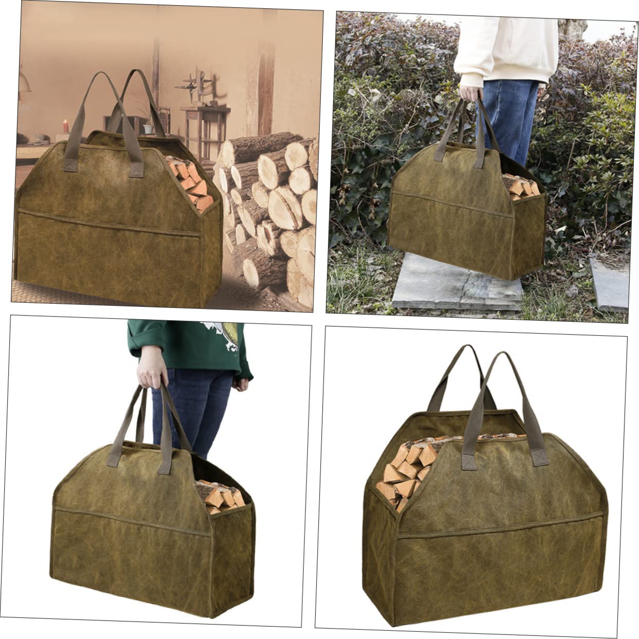 KOMBIUDA Borsa in Tela 16 Ann Canvas per Legna da Ardere Resistente e Pratica Design Semplice, per Campeggio e Lavori Domestici