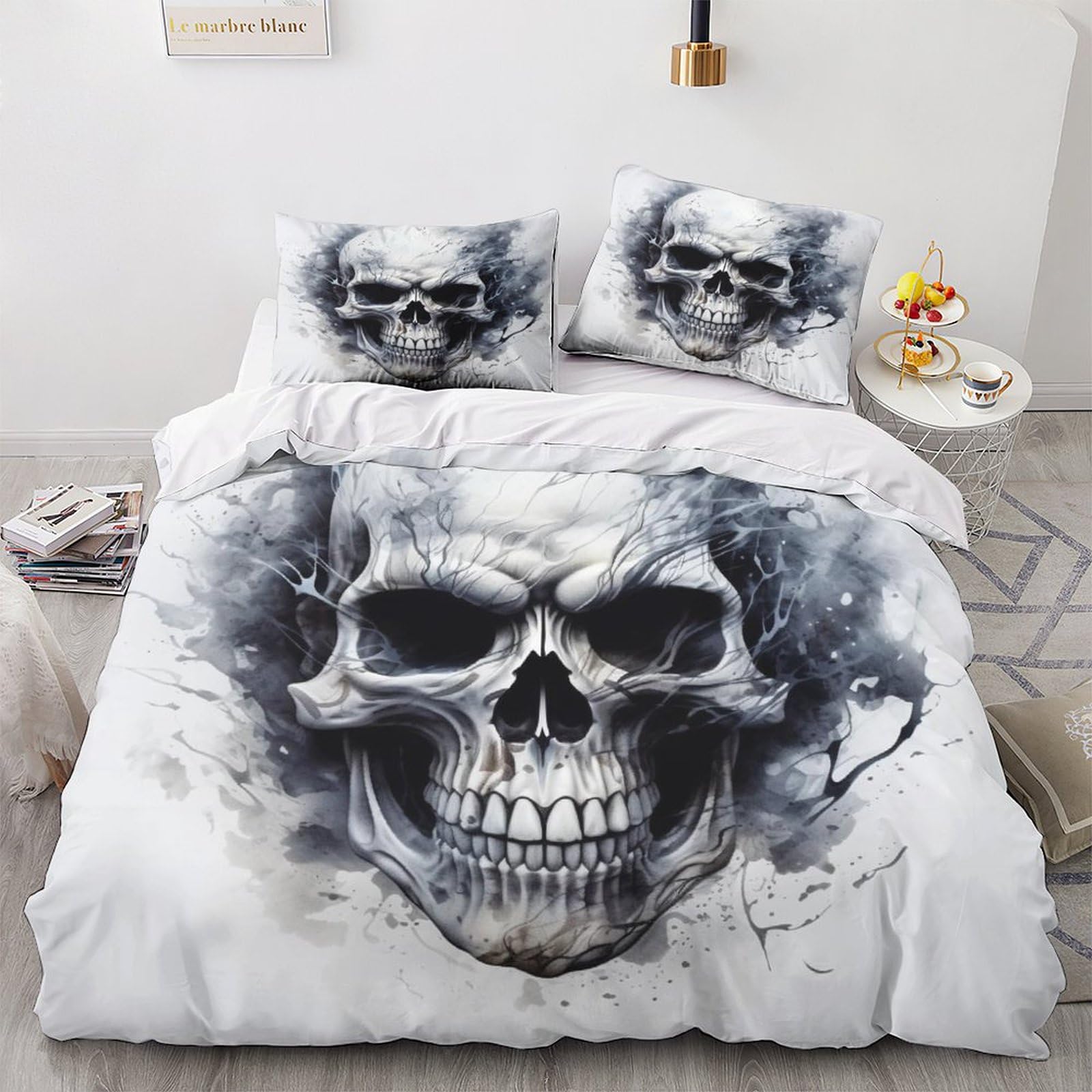 GEEYOU Skull Warmth to Sleep Quilt Cover Set Hidden Zipper Skeleton Duvet Cover Set with Pillowcases Bedding Set Soft Microfiber Comforter Cover Various Sizes King（220x240cm）