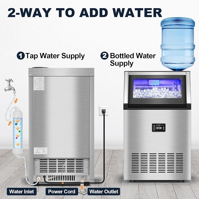Commercial Ice Maker Machine, 160 lbs/24H with 30 lbs Storage Bin, Dual Water Inlet Options, Under Counter Freestanding Ice Maker for Home, Bar, Support 5-Gallon Bottle Water & Tap Water image 2