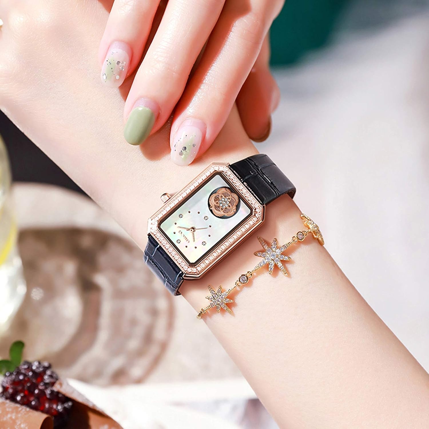 RORIOS Orologi da Donna Al Quarzo Orologio con Cinturino in Pelle Elegante Quadrato Orologio da Polso Moda Vestito Donna Orologi