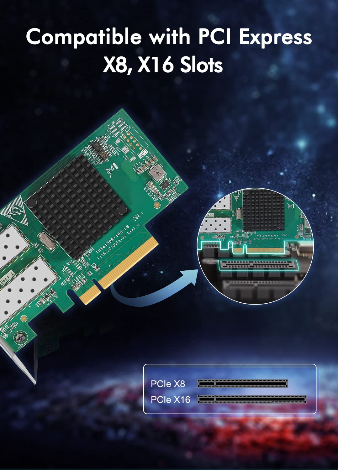 10 GB Dual LAN SFP PCI-e ağ kartı, Intel 82599 (X520) denetleyici