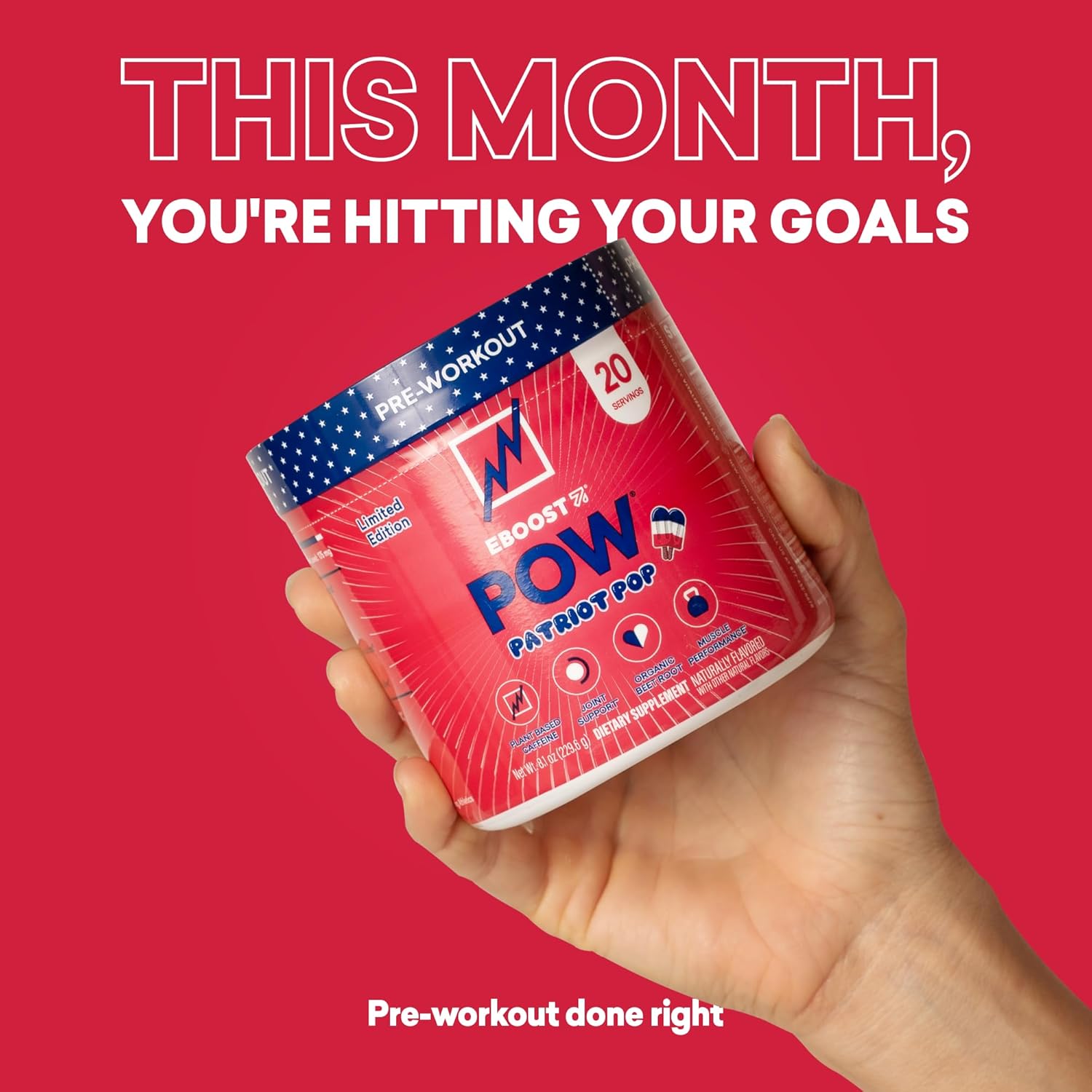 EBOOST POW Natural Pre Workout Powder - 20 Servings - Patriot Pop - Pre Workout Supplement for Performance, Joint Mobility Support, Energy, Focus - Men & Women - Non-GMO, Gluten-Free, No Creatine - Image 6