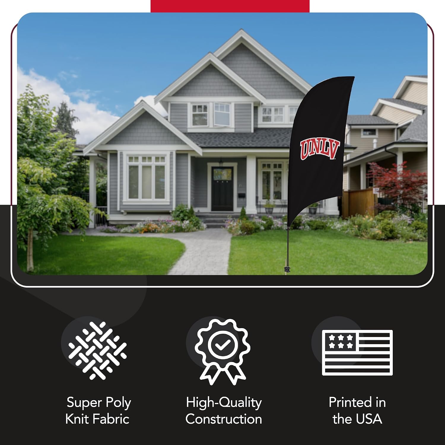 UNLV Rebels College Sports Printed Feather Flag - NCAA Licensed - Super Polyester - School Banner (Black, Red, White) (7.5' Spike Base)