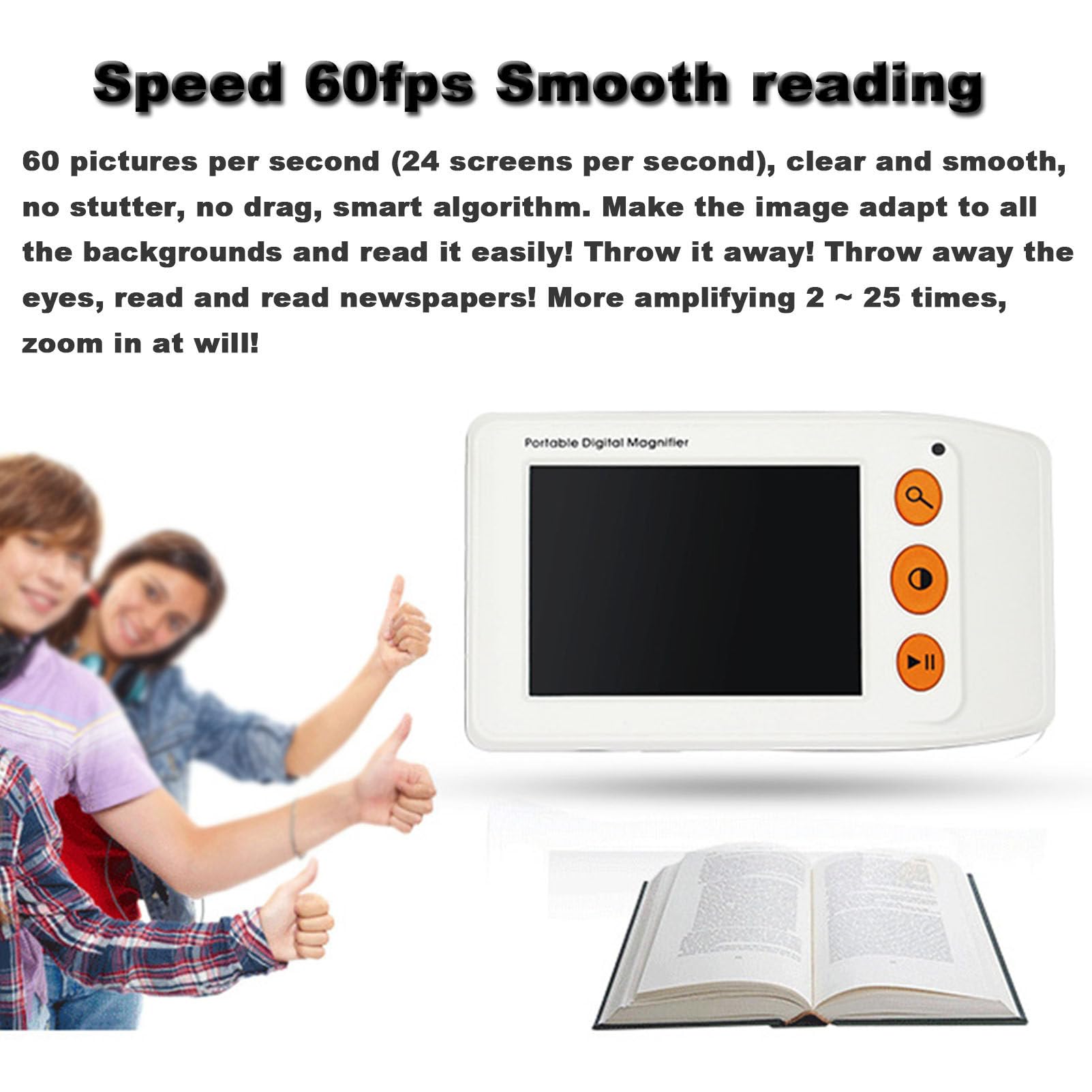 3.5 Inch Handheld Digital Magnifier,2X-25X Zoom with Light for Low Vision, Kids and Seniors,Portable Design (White)