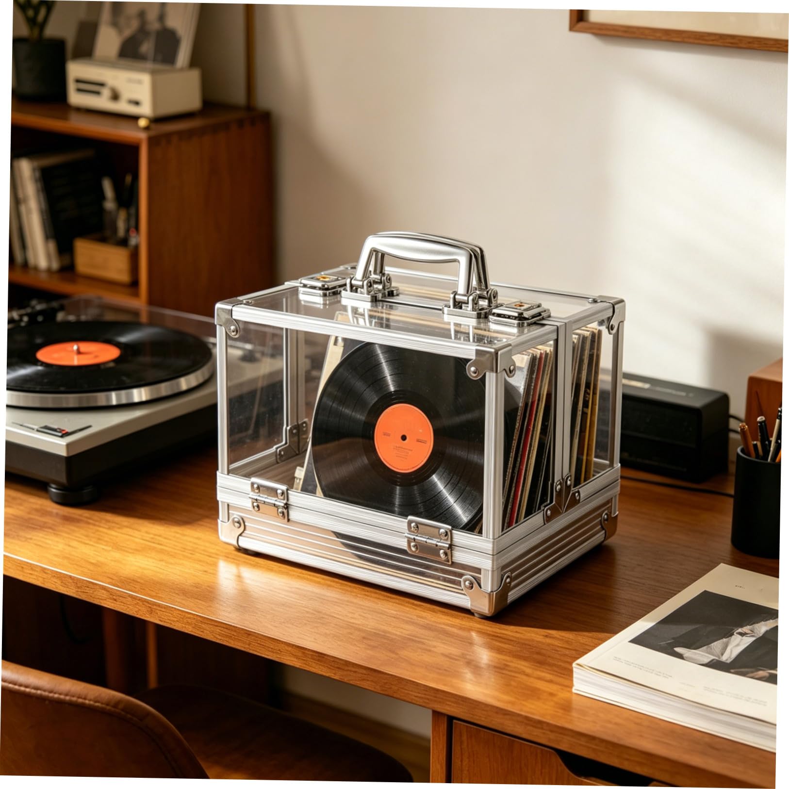 PRETYZOOM Scatola Porta Dischi in Vinile e CD Trasparente con Grande Capacità Contenitore per Casa per Vinili Dvd e Album