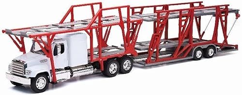 New-Ray Freightliner 114SD Auto Transporter White and Red Long Haul Trucker Series 132 Diecast Model 10983