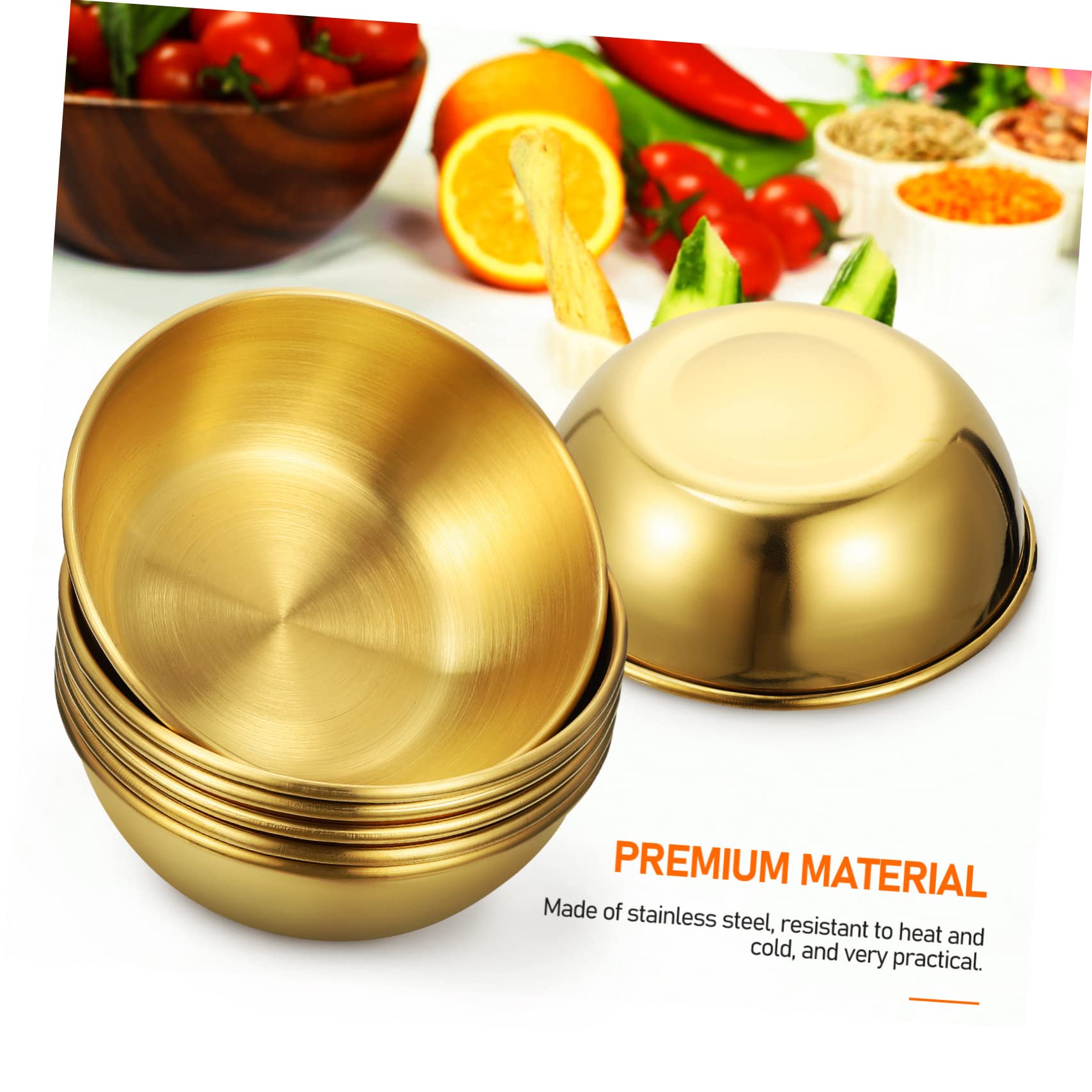 CONGARTENO 6 Pcs Sauce Bowl Tray Round Tray Soy Dishes Dip Bowl Gold Bowl Round Decorative Tray Jewelry Dish Tray Round Serving Platter Small Round Bowls Sushi Bowls Trim Tray Stainless Steel