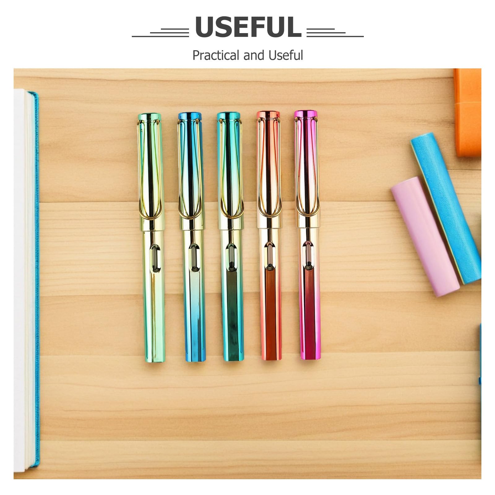 TOYANDONA 5 Pezzi Penna Stilografica per Studenti con Serbatoio D'inchiostro, Scrittura Fluida, Corpo in Plastica e Metallo, per Calligrafia e Pratica Scolastica