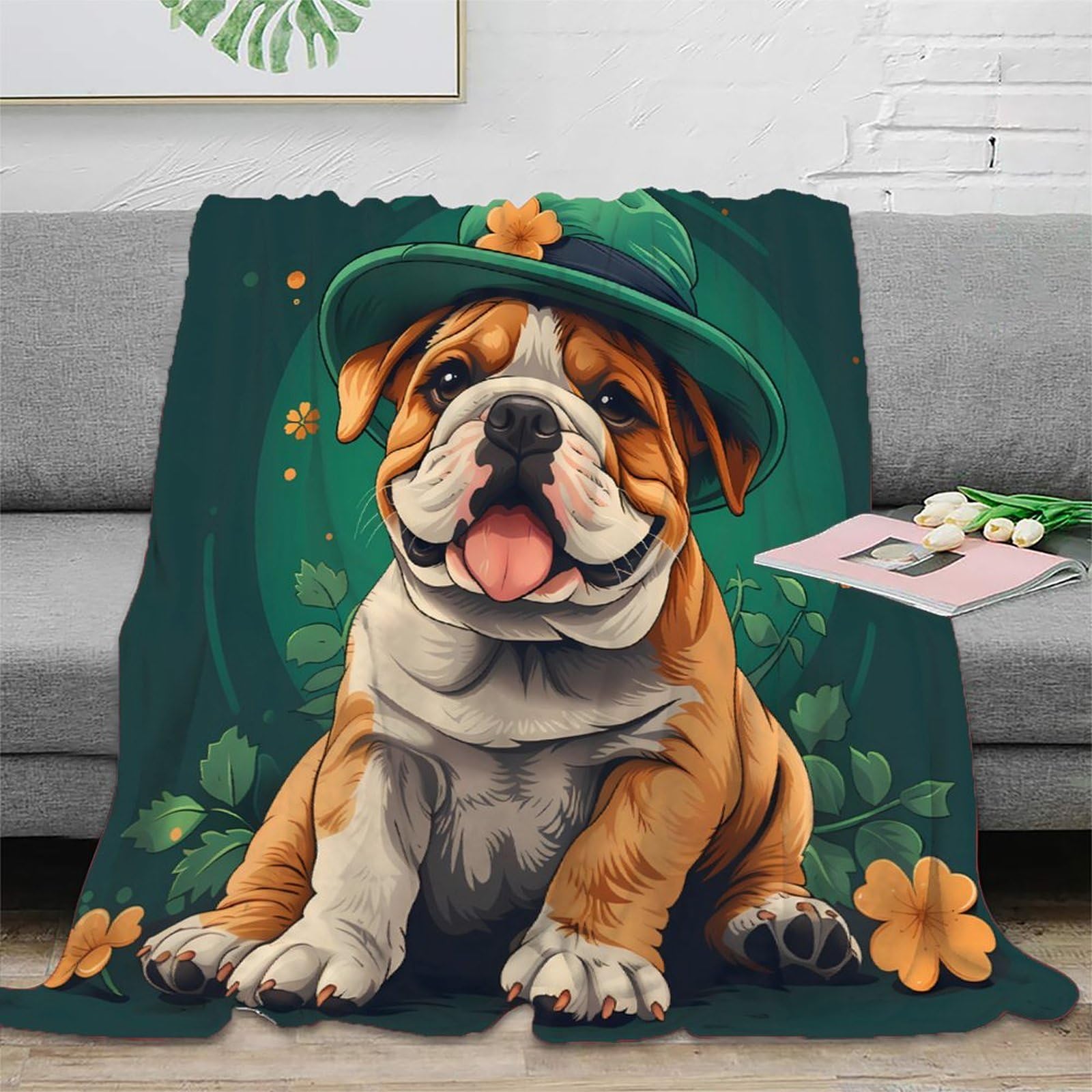 Plaid bouledogue 3D couverture anti-bouloche compacte pour voyage