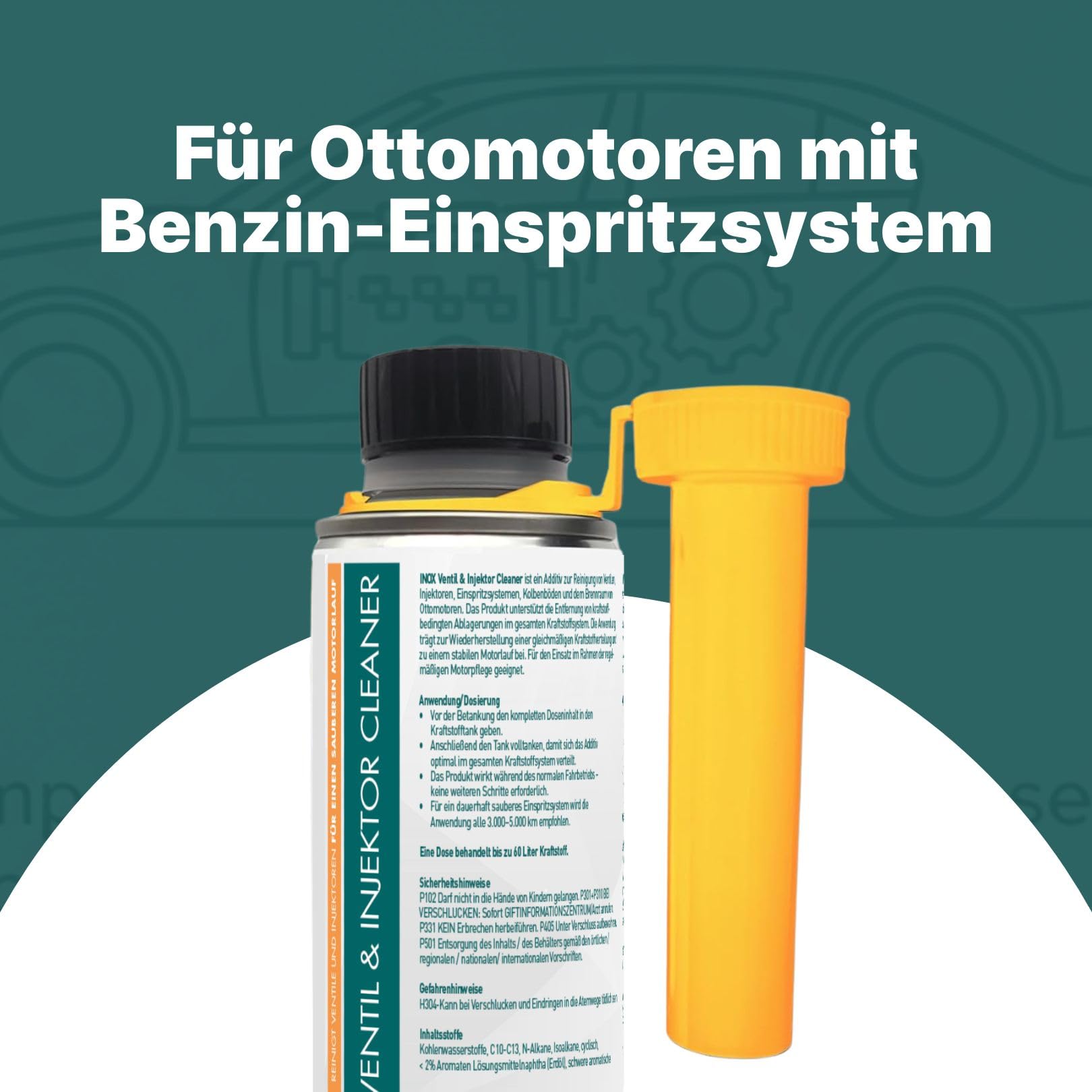 INOX Ventil und Einspritzdüsenreiniger Additiv 6x250ml – Benzin Additiv zur Reinigung von Einspritzsystem, Ventilen & Brennraum – Kraftstoffsystem Reiniger für Ottomotoren – 1 Dose bis 60L