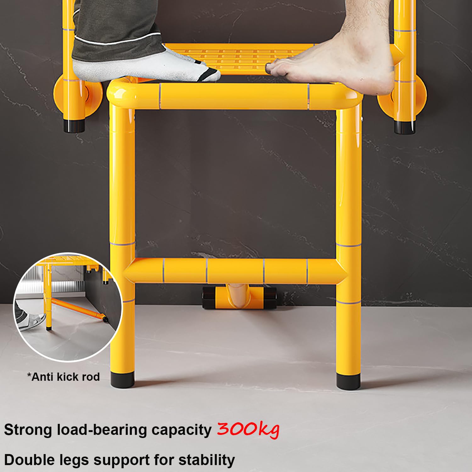Asiento de Ducha Montado en la Pared,Silla de Ducha Plegable | Luminosa,Reposabrazos Giratorio,Panel Reforzado,Antideslizante,para Personas Mayores y Discapacitados,Soporta 300 kg