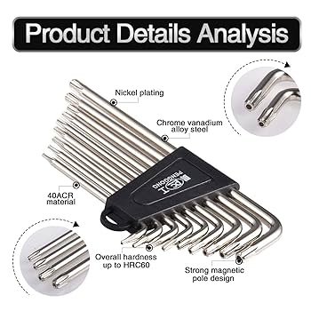 HOHXEN Set of 9 Torx Hex Key Wrench, Long Arm Tamper Proof